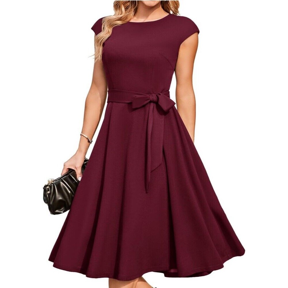 Women Size 2XL Dress Vintage Cocktail Tea Party Dress A-Line Summer Dress Red